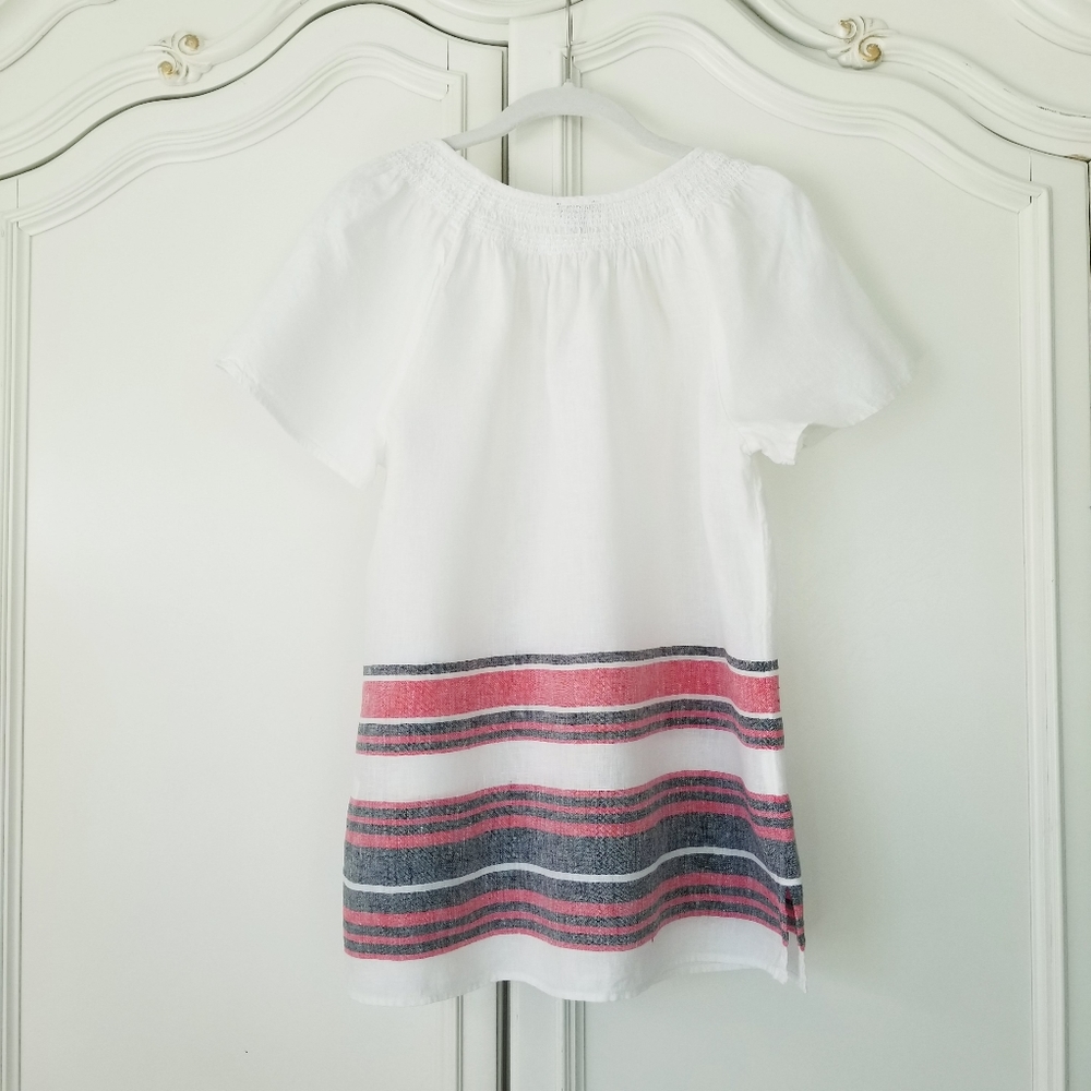 Talbots White Stripe 100% Linen Flutter Sleeve Sm… - image 4